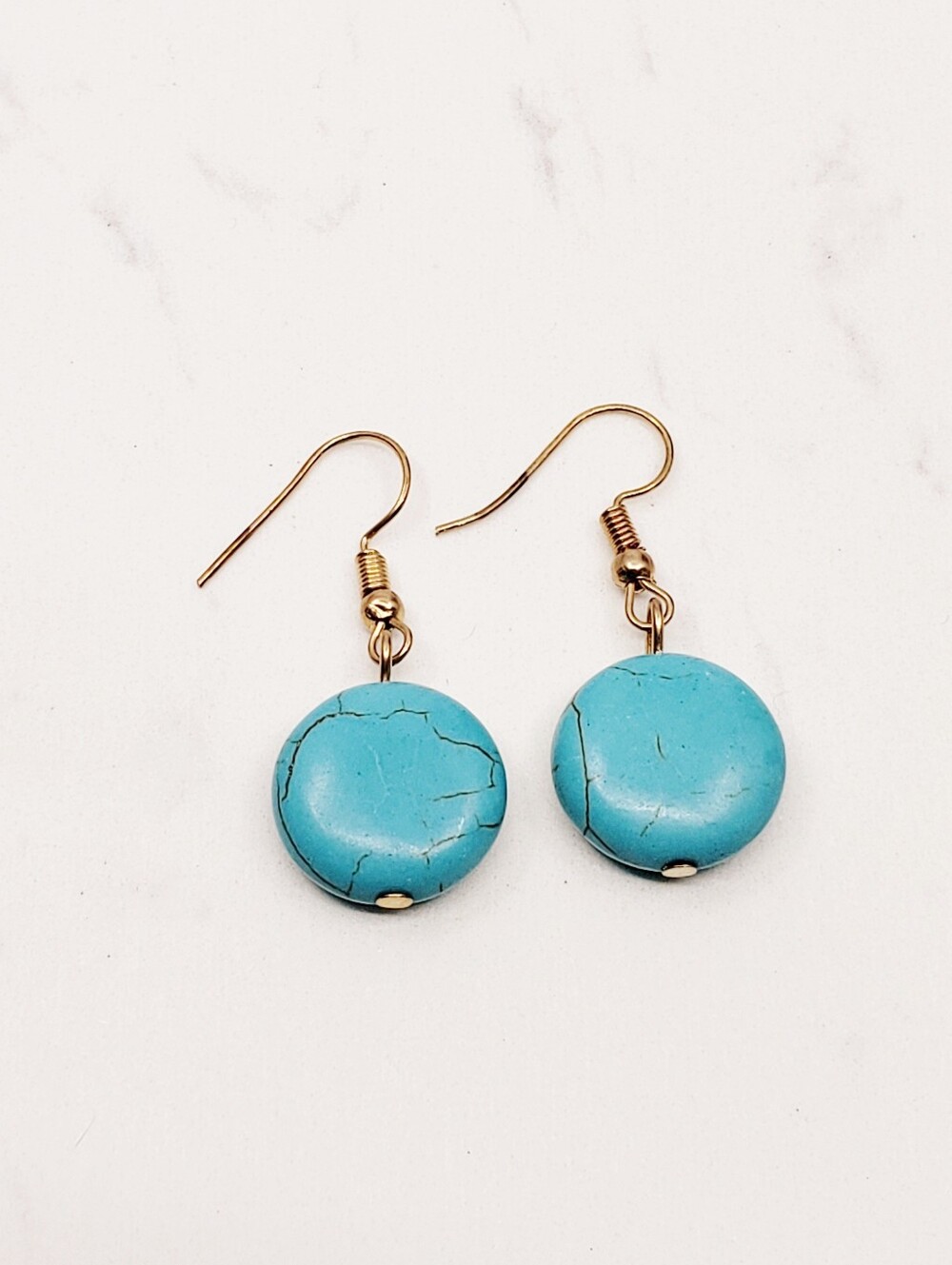 Turquoise Round Coin Stone Dangle Drop Earrings